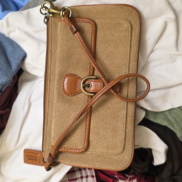 Coach Tan and Brown Suede Wristlet - Picture 4 of 4